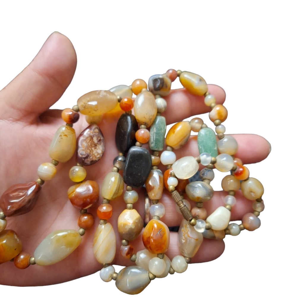 Vintage Multi Natural Stone Necklace-35.5” Long Barrel Clasp - Picture 3 of 5
